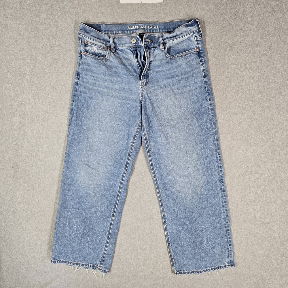 American‎ Eagle Women Jeans 8 SHORT Light Blue Denim Stovepipe STRIGID Slim 27"